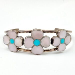 Old Pawn Zuni Floral Sterling Silver and Turquoise Bracelet
